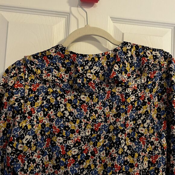 Veronica Beard Dress Minna V-Neck Floral Stretch Silk Mini Black Multicolor 4 - Picture 9 of 10